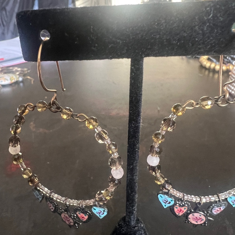 Gold and Blue Charm Hoop Earrings